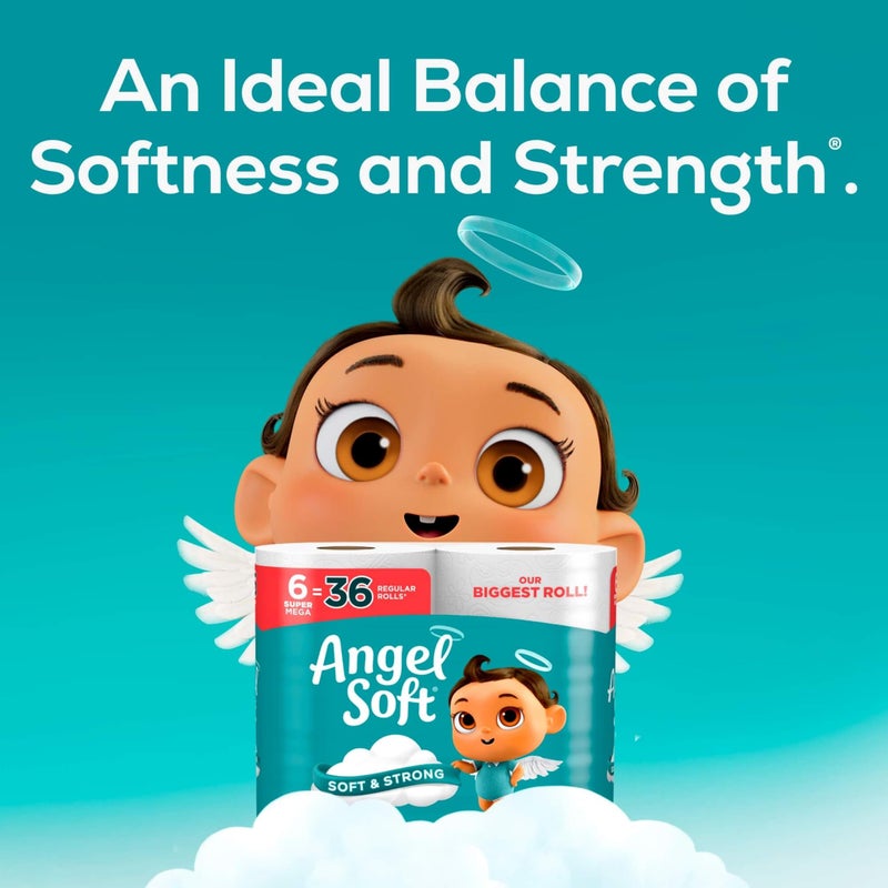 Angel Soft Toilet Paper  6 Super Mega Rolls = 36 Regular Rolls  Soft and Strong Toilet Tissue - Image 2